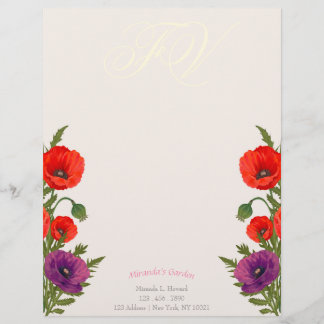 Blooming Poppy Monogram Floral Business Letterhead