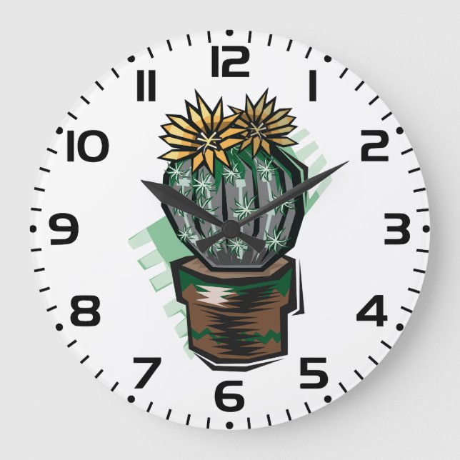 Blooming Potted Cactus Succulent Plant Large Clock (Front)