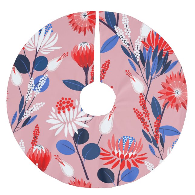 Blooming Protea: Botanical Garden Pattern Brushed Polyester Tree Skirt (Front)