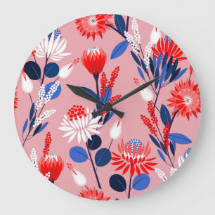 Blooming Protea: Botanical Garden Pattern Large Clock