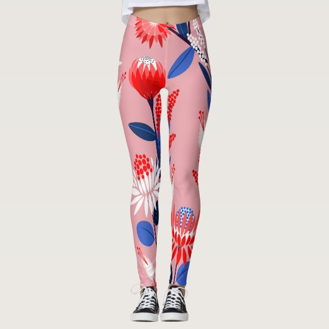 Blooming Protea: Botanical Garden Pattern Leggings (Front)