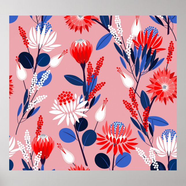 Blooming Protea: Botanical Garden Pattern Poster (Front)