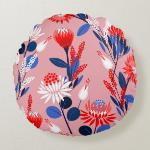 Blooming Protea: Botanical Garden Pattern Round Cushion