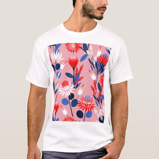 Blooming Protea: Botanical Garden Pattern T-Shirt (Front)