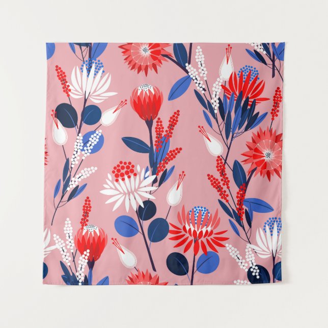 Blooming Protea: Botanical Garden Pattern Tapestry (Front)