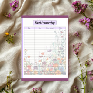 Blooming Purple Garden Blood Pressure Log Notepad