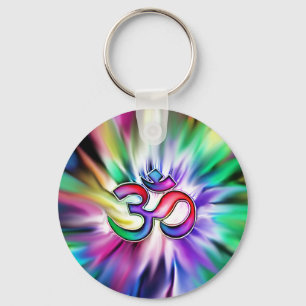 Blooming Rainbow Lotus OM Key Ring