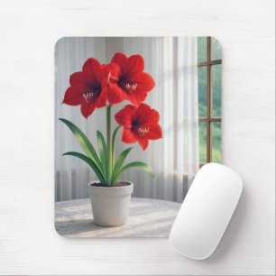 Blooming Red Amaryllis  Mouse Pad