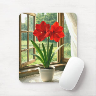 Blooming Red Amaryllis Mouse Pad