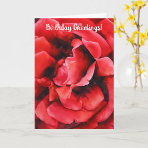 Blooming Red Rose Petals Art Birthday Card