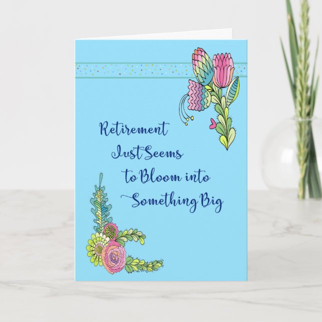 Blooming Retirement Card in Blue with Flowers (Front)
