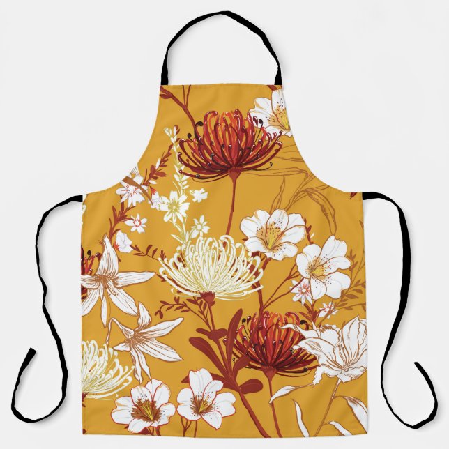 Blooming Retro: Unfinished Floral Line Art Apron (Front)
