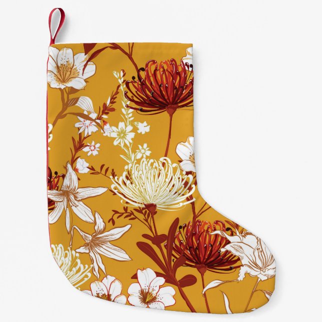 Blooming Retro: Unfinished Floral Line Art Small Christmas Stocking (Front)
