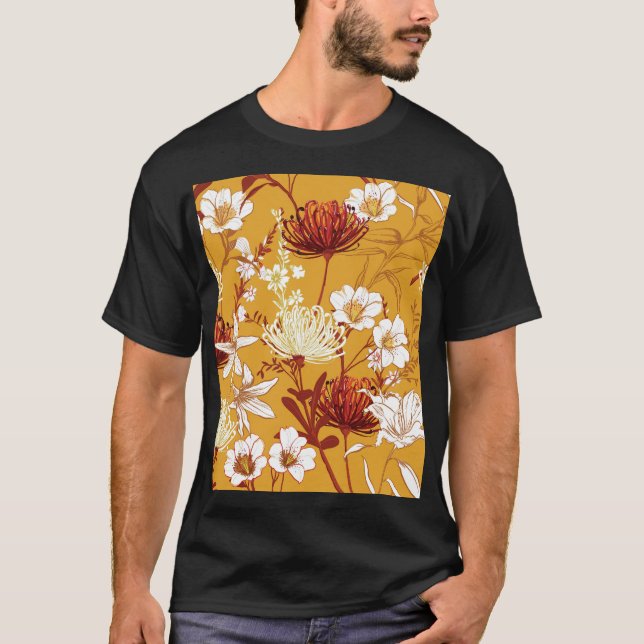 Blooming Retro: Unfinished Floral Line Art T-Shirt (Front)