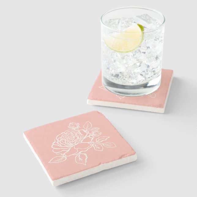 Blooming Rose Sketch Custom Background Colours  Stone Coaster (Side)