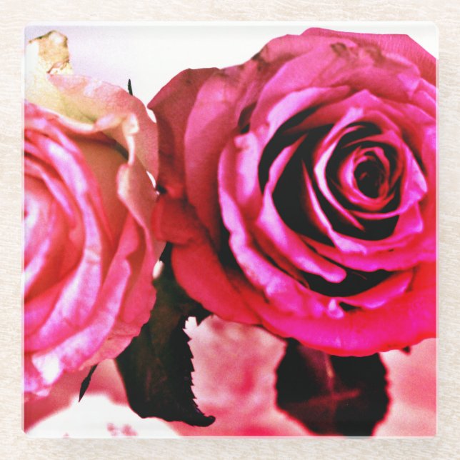 Blooming Roses Glass Coaster (Front)