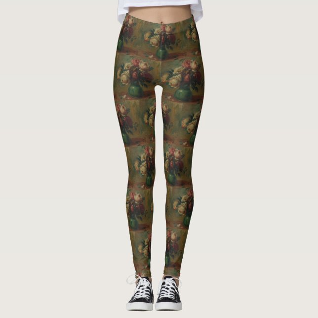 Blooming Roses in a Vase by Pierre Renoir Classic Leggings (Front)