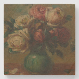 Blooming Roses in a Vase by Pierre Renoir Classic Stone Coaster