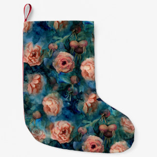 Blooming Roses Watercolor Seamless Pattern Small Christmas Stocking
