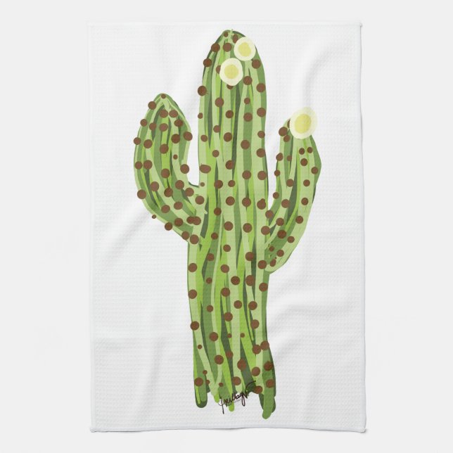 Blooming Saguaro Cactus Tea Towel (Vertical)
