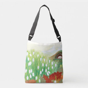 Blooming Snowdrops and a Hedgehog Illustration Crossbody Bag