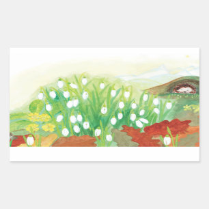 Blooming Snowdrops and a Hedgehog Illustration Rectangular Sticker