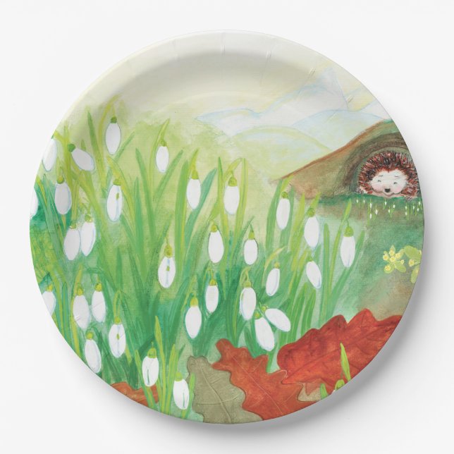 Blooming Snowdrops and a Hedgehog   Paper Plate (Front)