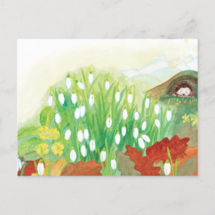 Blooming Snowdrops and a Hedgehog Postcard