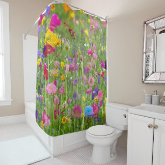 Blooming spring meadow beautiful view shower curtain