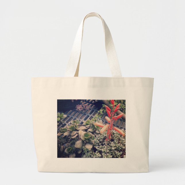 Blooming Succulent Plants Large Tote Bag (Front)