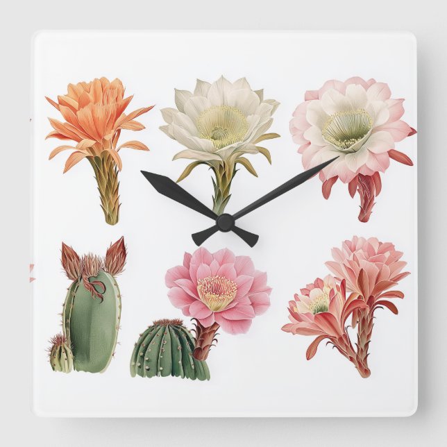 Blooming succulent plants square wall clock (Front)