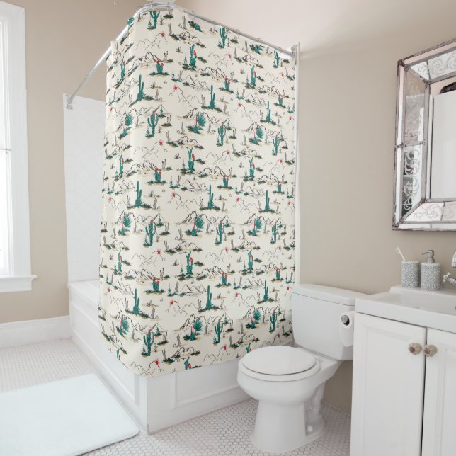 Blooming Succulents Pattern Shower Curtain (In Situ)