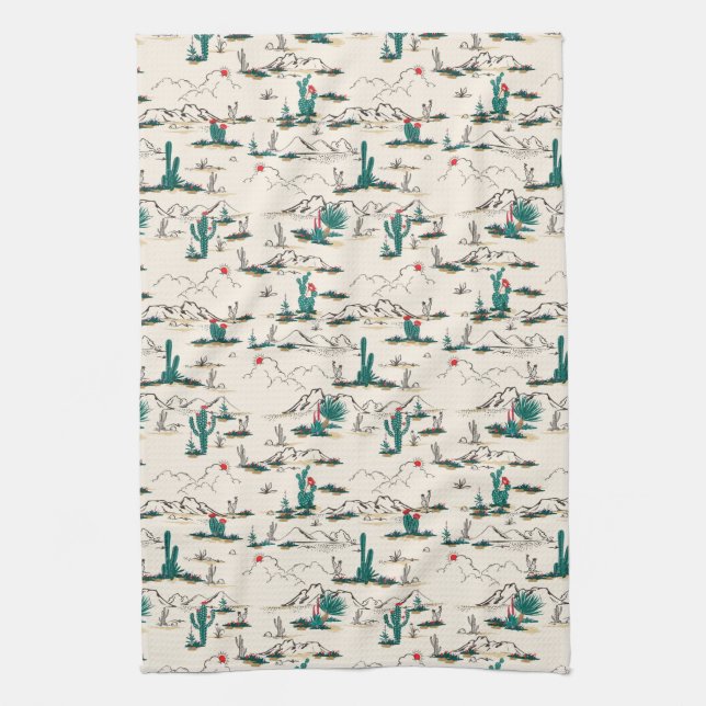 Blooming Succulents Pattern Tea Towel (Vertical)