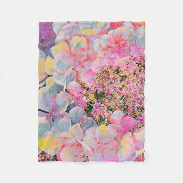 Blooming Summer Hydrangea Flower Fleece Blanket (Front)