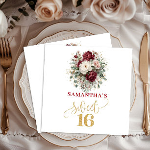 Blooming Sweet Sixteen Blush Burgundy Napkins