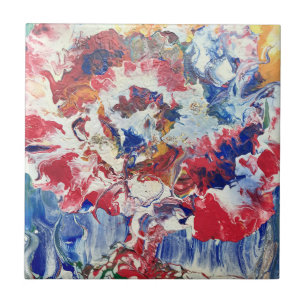 Blooming tree abstract red white blue yellow Bloom Ceramic Tile