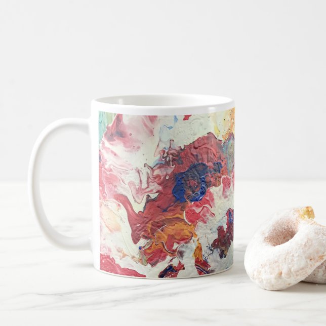 Blooming tree abstract red white blue yellow Bloom Coffee Mug (With Donut)