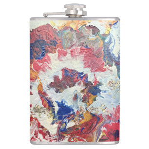 Blooming tree abstract red white blue yellow Bloom Hip Flask