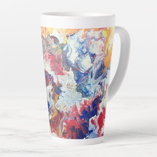 Blooming tree abstract red white blue yellow Bloom Latte Mug (Right Angle)