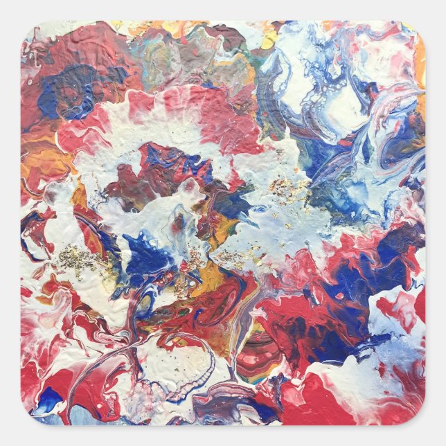 Blooming tree abstract red white blue yellow Bloom Square Sticker (Front)