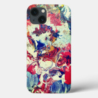 Blooming tree abstract red white blue yellow