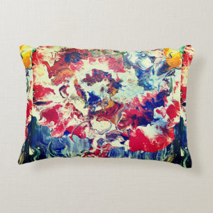 Blooming tree abstract red white blue yellow decorative cushion