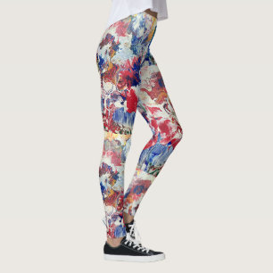 Blooming tree abstract red white blue yellow leggings