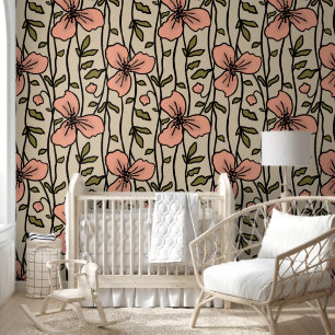 Blooming Vertical Garden Delight Baby Pink Flowers Wallpaper