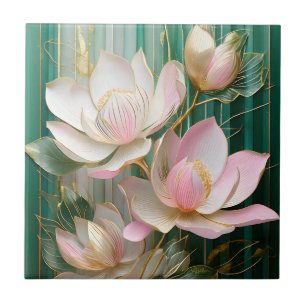 Blooming Wallpaper Japanese Magnolia Art Ceramic Tile