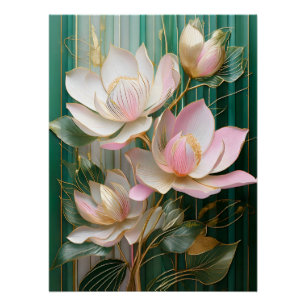 Blooming Wallpaper Japanese Magnolia Art Poster