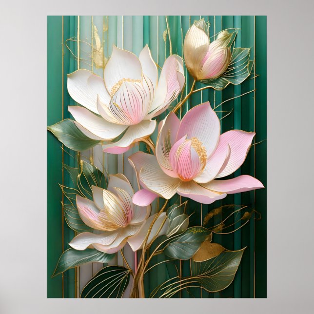 Blooming Wallpaper Japanese Magnolia Art Poster (Front)