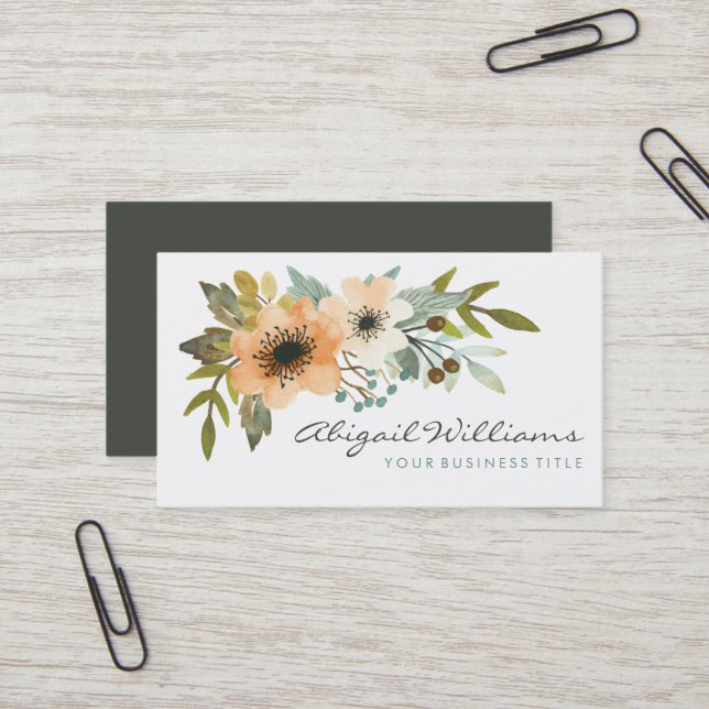 Blooming Watercolor Business Card (Front/Back In Situ)
