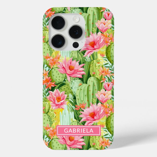 Blooming Watercolor Cacti Personalised Case-Mate iPhone Case (Back)