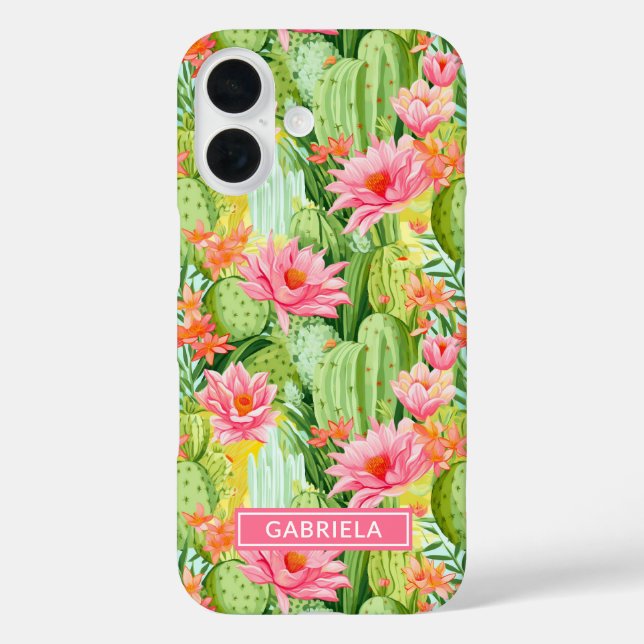 Blooming Watercolor Cacti Personalized Case-Mate iPhone Case (Back)